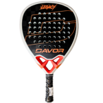 Davor Legacy padel racquet front view in orange — white and black teardrop frame with orange detailing and red bridge, Icíar Montes PRO Range