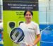 portrait of iciar montes standing with a padel racquet she co-designed with Davor